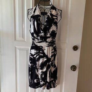 White House Black Market Black & White Halter Sleeveless Midi Dress • Size 4